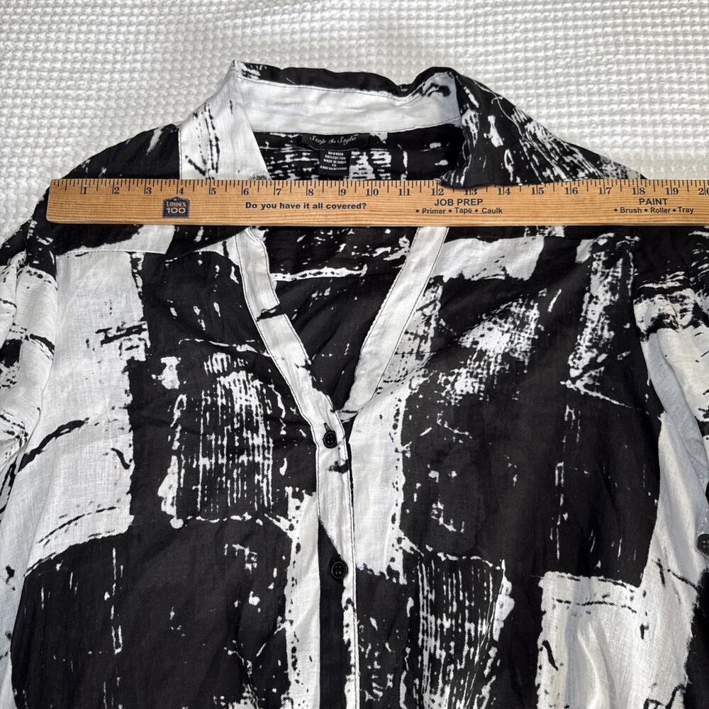 Step In Style Long Shirt Dress 1X White Black Cotton Whimsy Art Flowy NWT READ - Picture 5 of 16